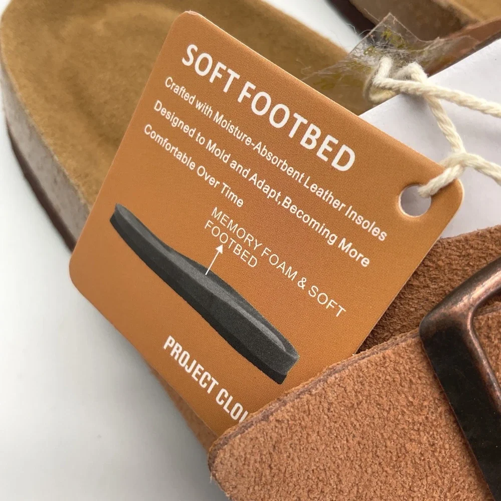 Project Cloud Mens Two Strap Slide Sandals Tan Suede Memory Foam Footbed Size 10